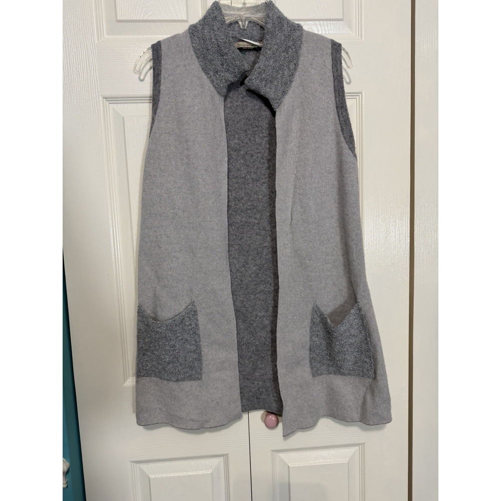 Chiaramente Women's Sleeveless Cardigan With Pockets Gray Size Medium